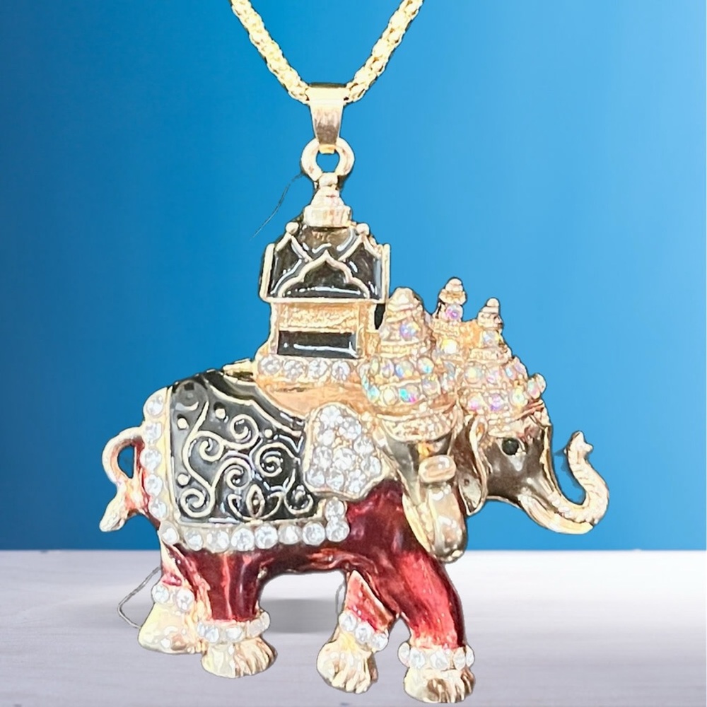 Betsy Johnson Multicolor Elephant Pendant Necklace Long 26”